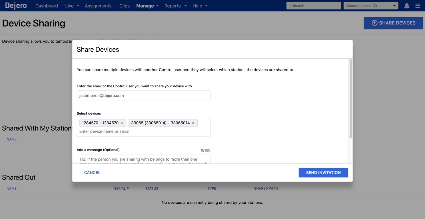 Device sharing screenshot from Control