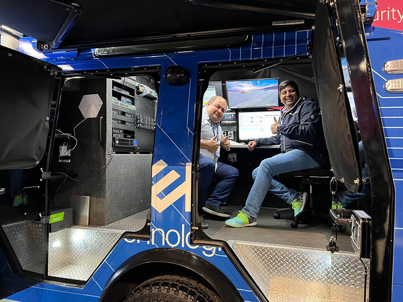 Dejero Founder, Bogdan Frusina (left), inside Project Fort Zero mobile operation center featuring our Smart Blending Technology. Photo courtesy of Sachin Ohal.