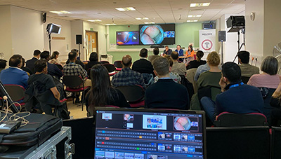 Video feeds from two cameras and data from two endoscopy machines broadcasted via Dejero GateWay devices