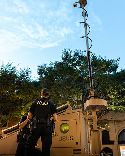 Dejero GateWay onboard a FUSUS/Compass Security Solutions mobile surveillance trailer equipped with hi-res cameras at a crucial area in downtown Winston-Salem