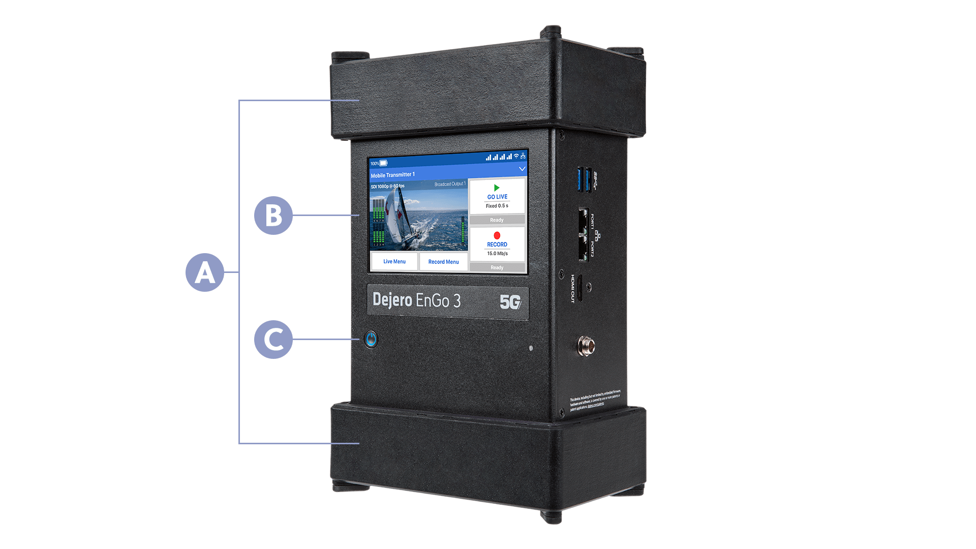 EnGo 3 unit with numbers calling out features