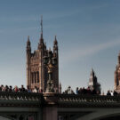 Palace of Westminster with a bridge in the forefront
