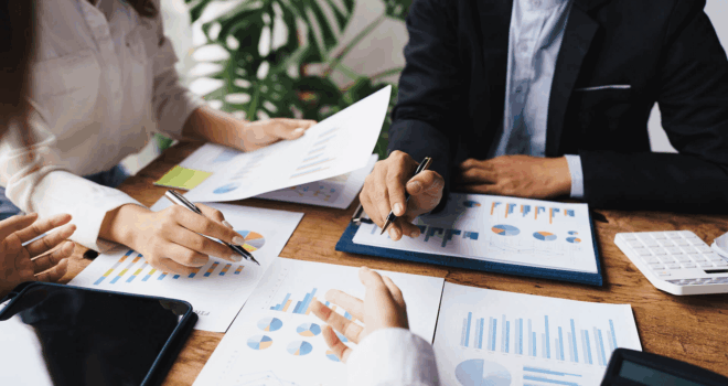 Business People Planning Strategy Analysis from financial document report, Office Concept