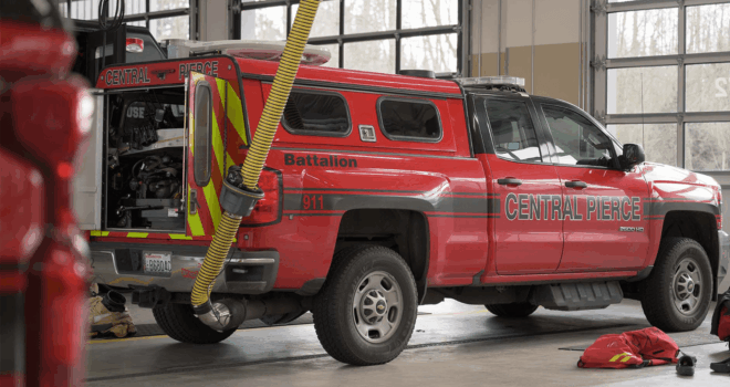 Fire & rescue vehicle in a garage