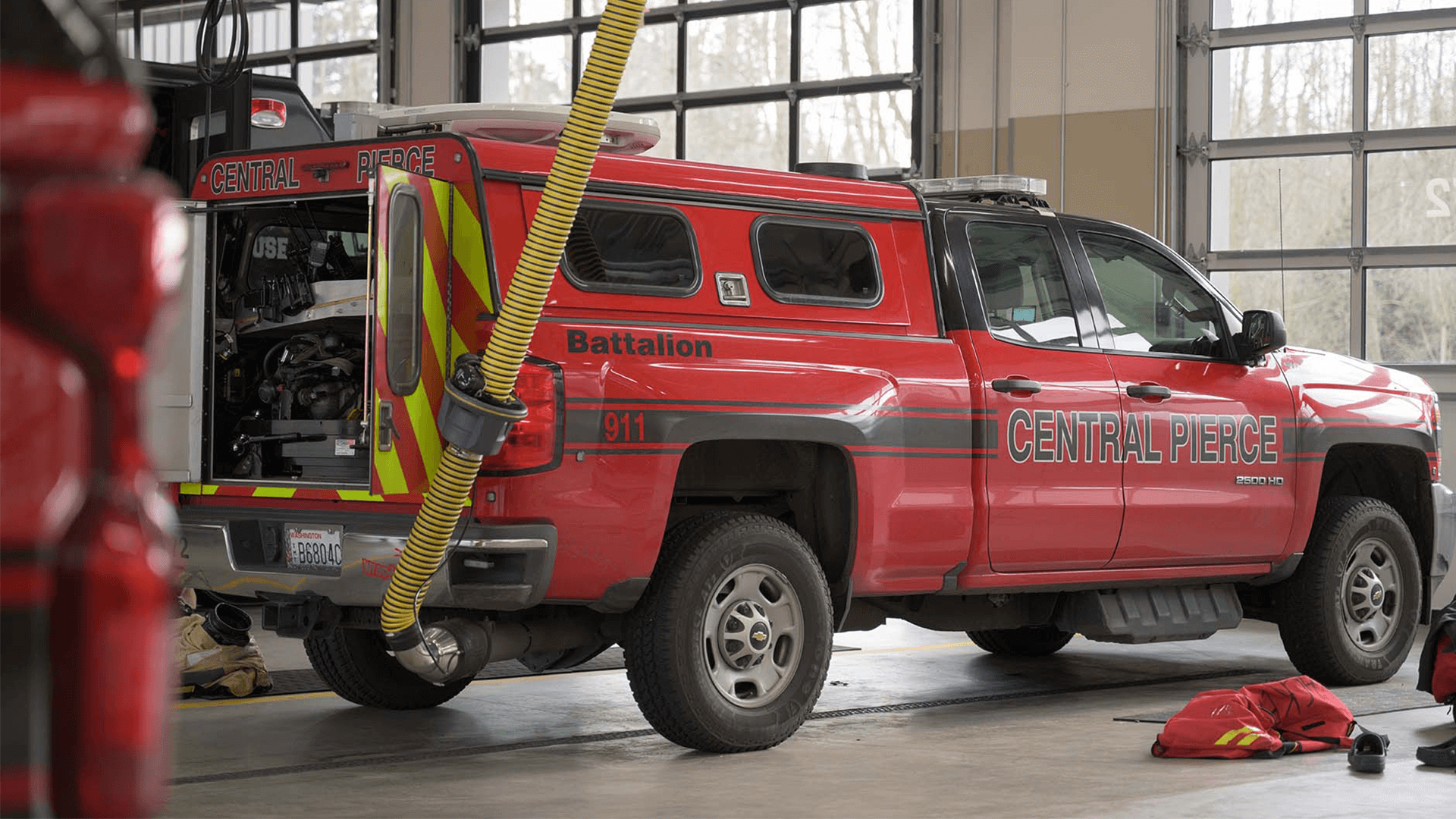 Fire & rescue vehicle in a garage