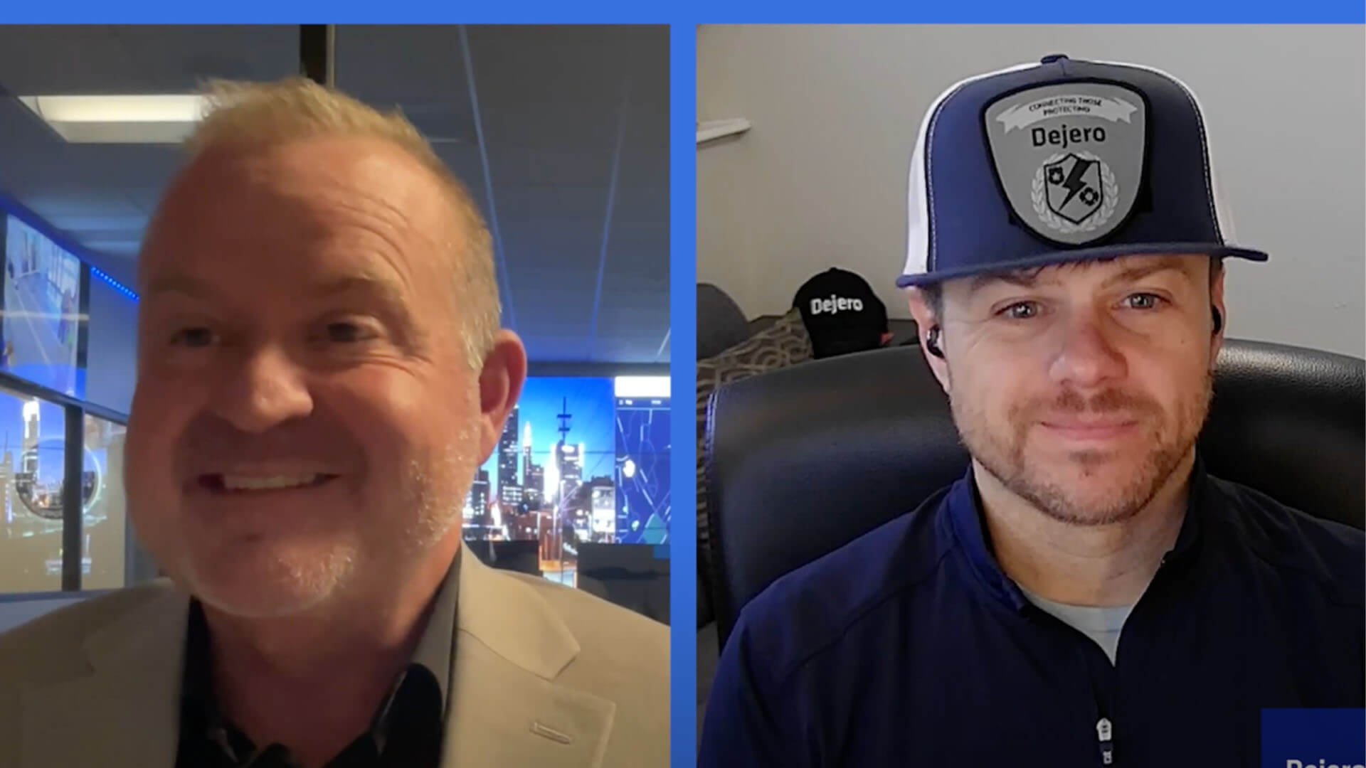Lieutenant Ben Jones formerly with Winston-Salem Police Department talking with Dejero Channel Sales Manager Rory McCabe