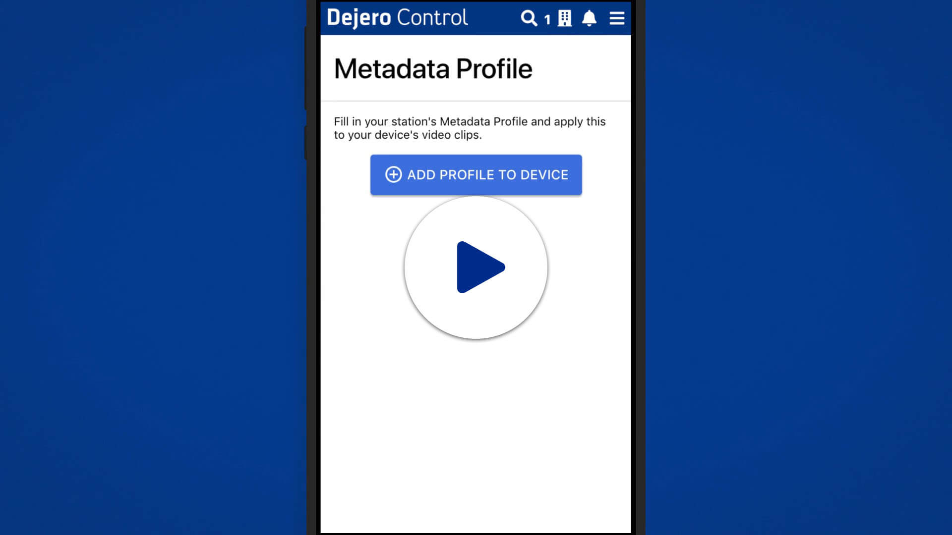 Dejero Control screenshot showing Metadata Profile