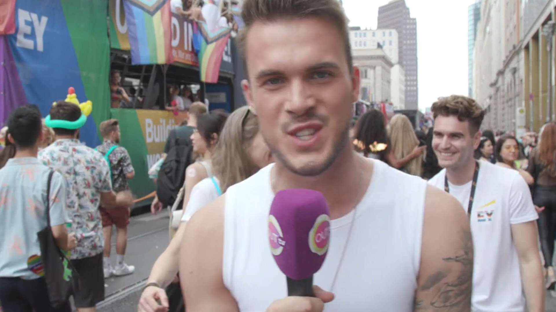 Reporter in a Pride event