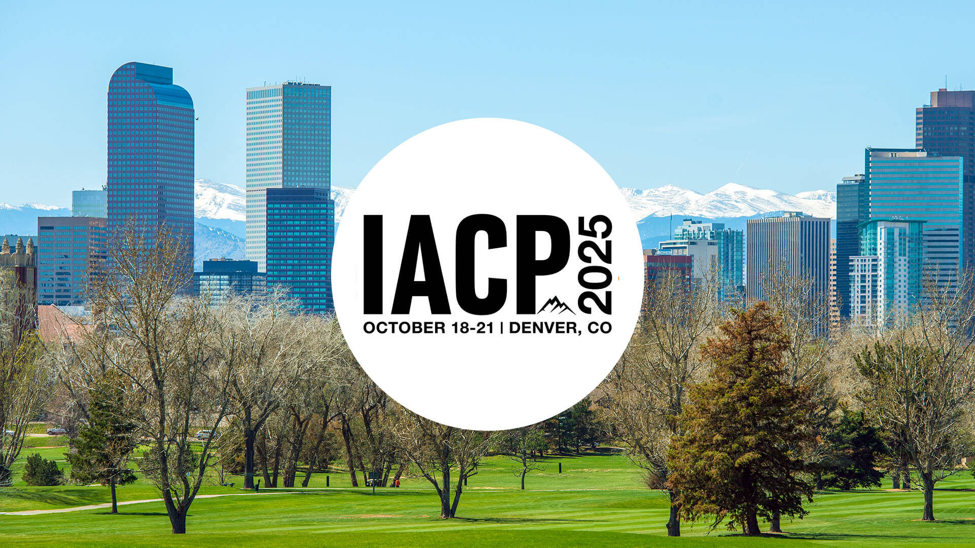 Denver skyline with the IACP logo in a circle
