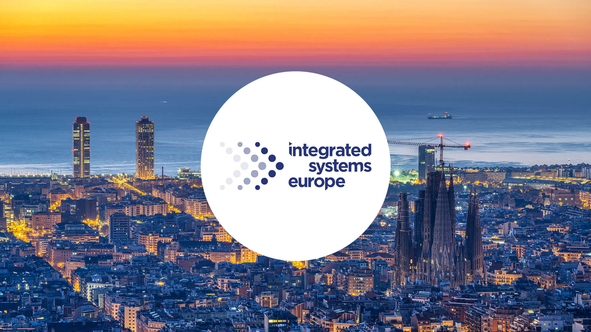 Barcelona view with the ISE logo in a circle