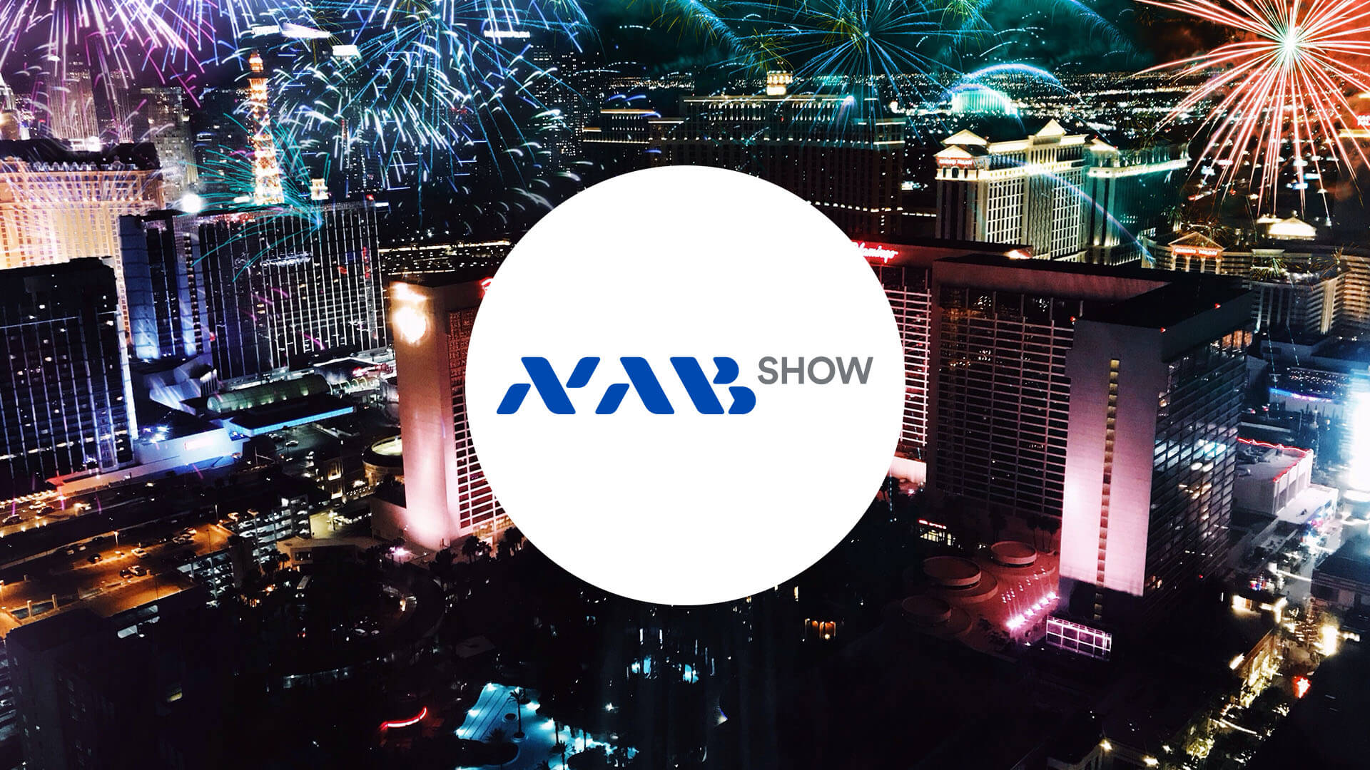 Las Vegas view with the NAB Show logo in a circle