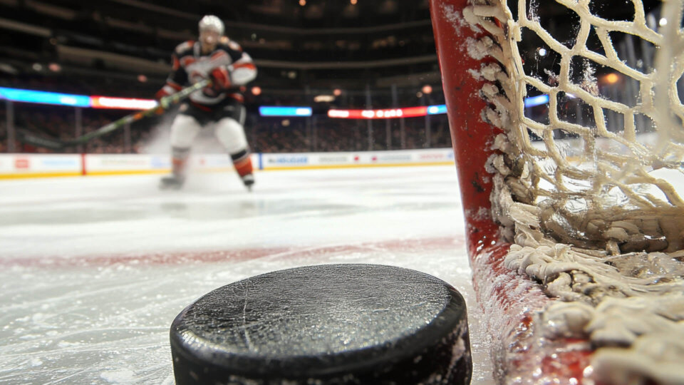 ice hockey player scores a goal