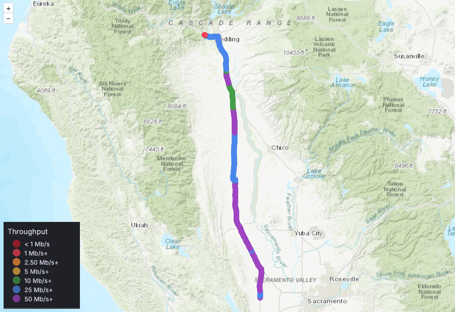 Throughput map of Redding, California